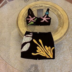 Forever 21 Sequin Shell Mermaid Collection Mini Skirt XS and Top Size S NWT